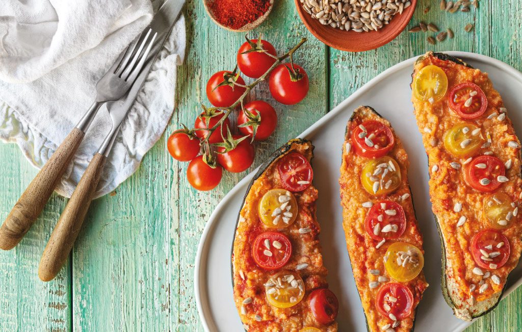 Courgettes recheadas com húmus