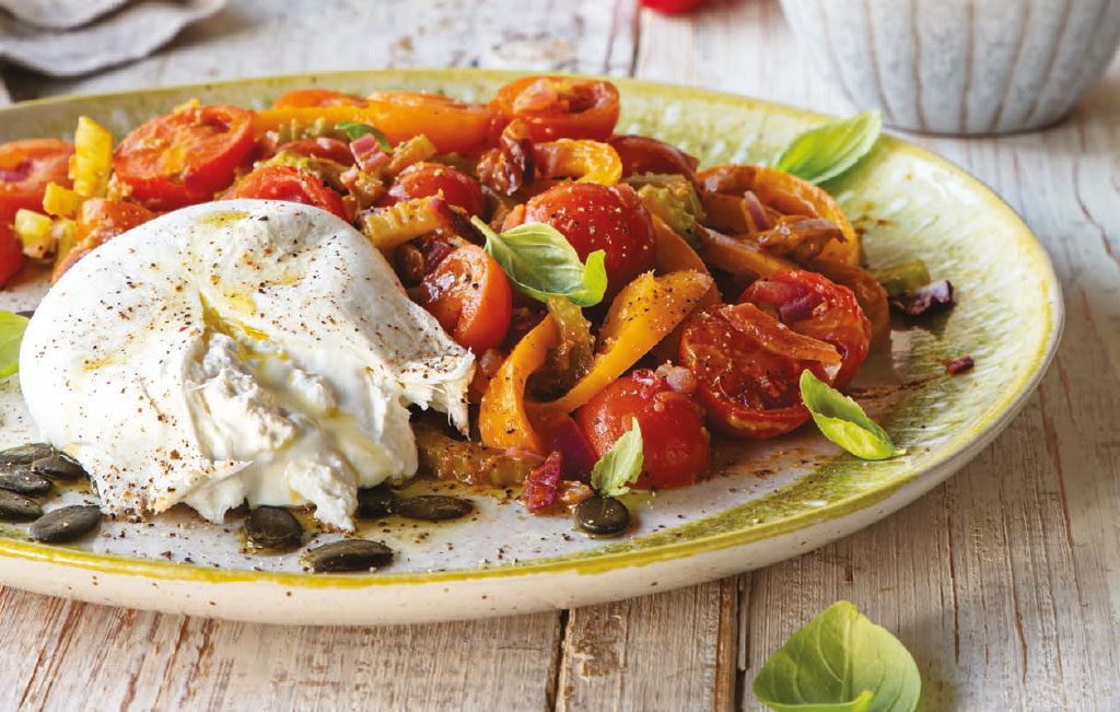 Mistura de legumes com burrata